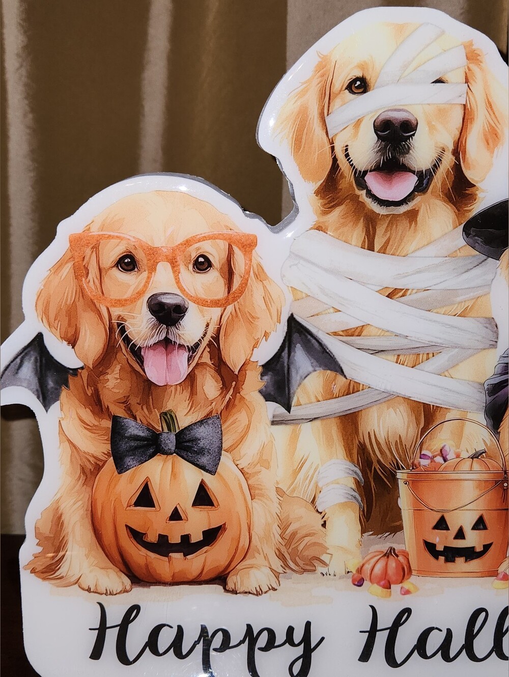 NWT Happy Halloween Golden Retriever Trio Sign 3D Wooden Stand Festive Dog Décor - Picture 8 of 8